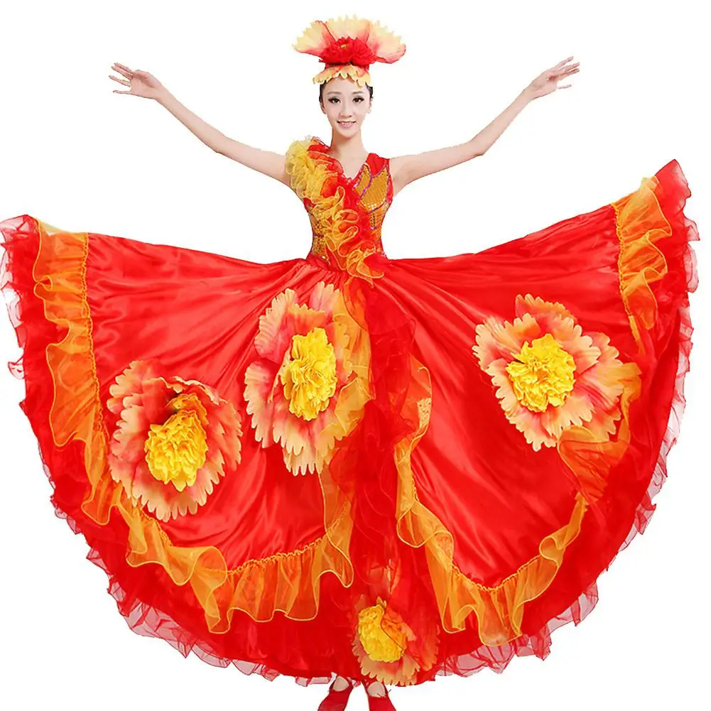 Yfashion Fashion Spanish Bullfight Dance Dress Stage Performance Show Large Hem Chorus Dresses for Women Female | Женская одежда