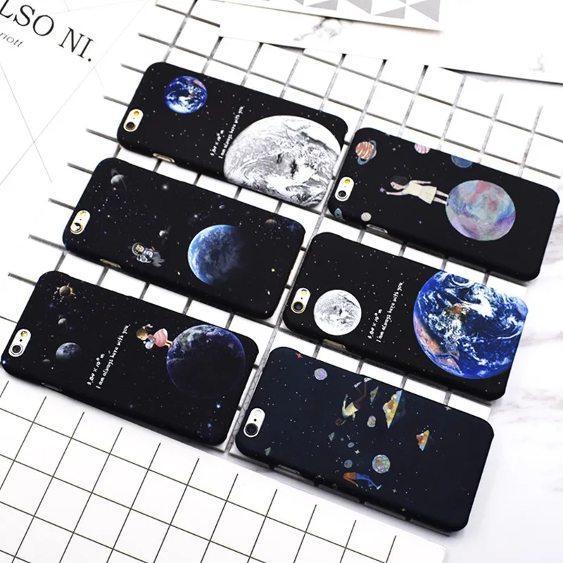 Модный чехол для телефона iphone 7 7puls 8 8puls Moon Earth Star Girl Черная задняя крышка 6 6s 6puls Coque