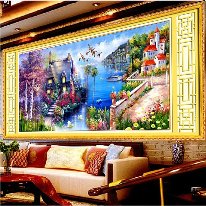 Набор для вышивки крестиком 5d круглая Стразы с изображением замка украшения дома