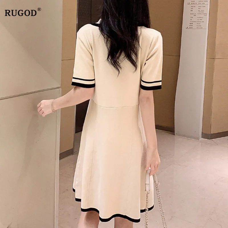 Женское винтажное вязаное платье RUGOD с v образным вырезом и коротким