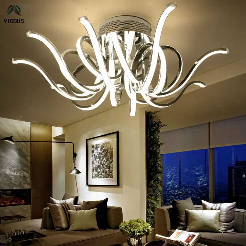 

Post Modern Curved Aluminium Led Chandelier Luminarias Lamparas Ceiling Chandelier Chrome/ White Living Room Chandelier Lighting