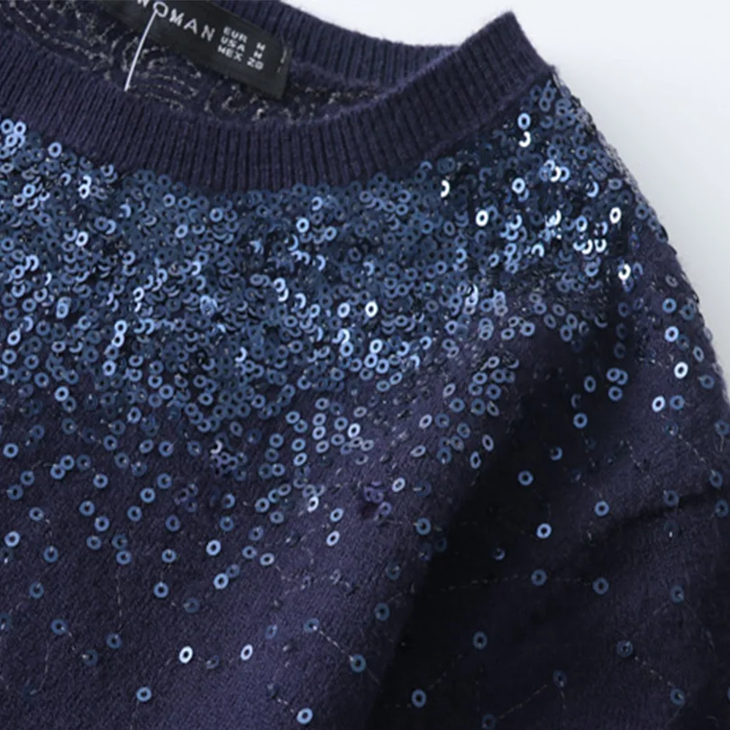 Arvinxia ZA Fashion Solid Color Slim O Neck Collar Woman Sweaters New Dot Sequinied Lady Pollovers Chic Short Sleeve Shirts | Женская