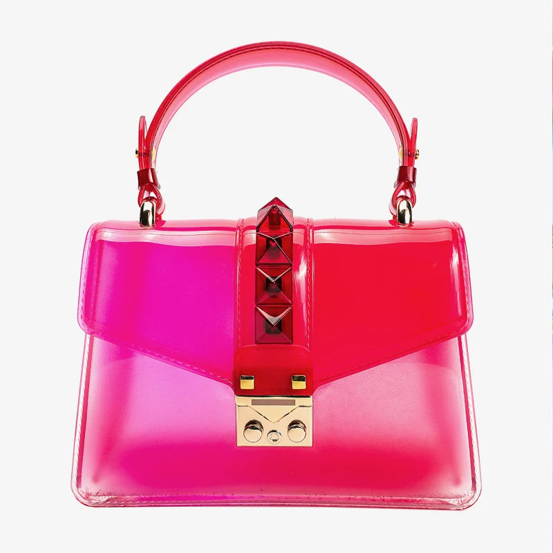 Transparent Satchel Handbag Gradients Color Clear Jelly Transparent PVC Rivets Candy Color Tote Bags Crossbody Messenger Bag