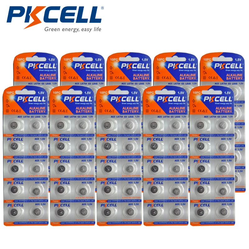 100Pcs/PKCELL1.5V AG5 LR48/LR193/LR754 Akaline Button Cell Battery Watch Battery