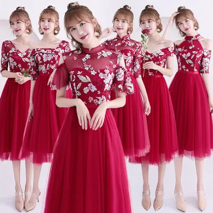 

2018new stock plus size women pregnant wedding party Bridesmaid Dresses tea length sexy romantic A line red dresses jyx8012