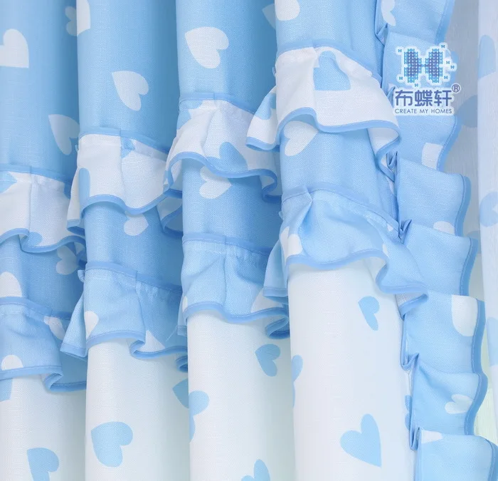 Лидер продаж! Корейский пасторальный стиль, милые и уютные синие шторы в форме сердца с волнистым рисунком для детской комнаты, спальни для девочек