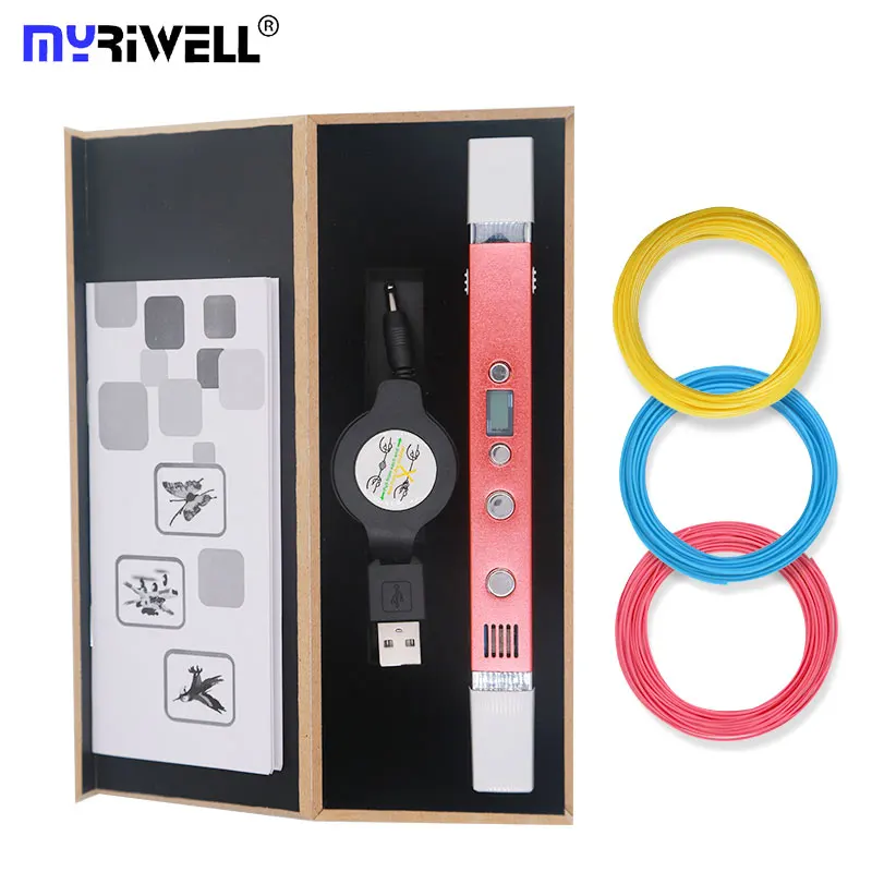 Red Myriwell 3 d Ручка 3d ручка 100 м pla нити, Подлинная Высококачественная 3d Ручка с принтом USB зарядка 1,75 мм abs пластик лучший подарок - Цвет: Red