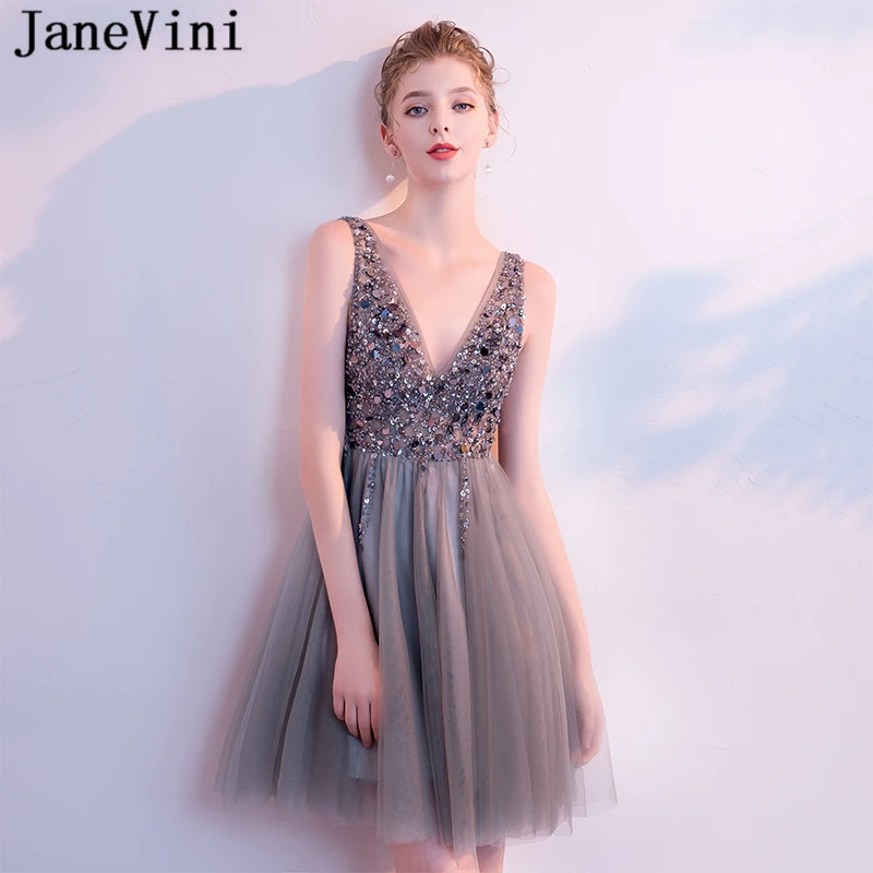 Соблазнительные серые тюлевые короткие платья jaevini для выпускного вечера 2019
