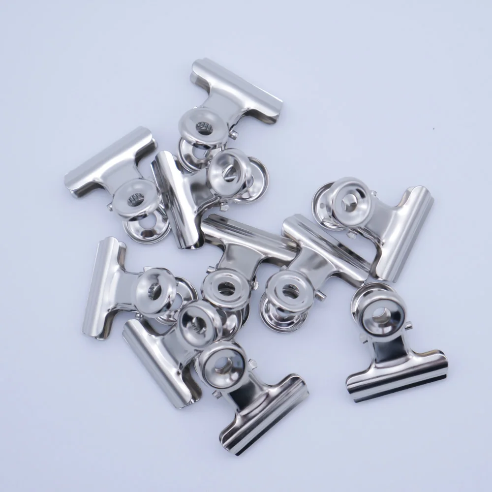 

10pcs/pack Mini Bulldog Clips Letter Clips Stainless Steel Silver Metal Paper Binder Grip Clips Clamp 22mm Office Tool Supplies