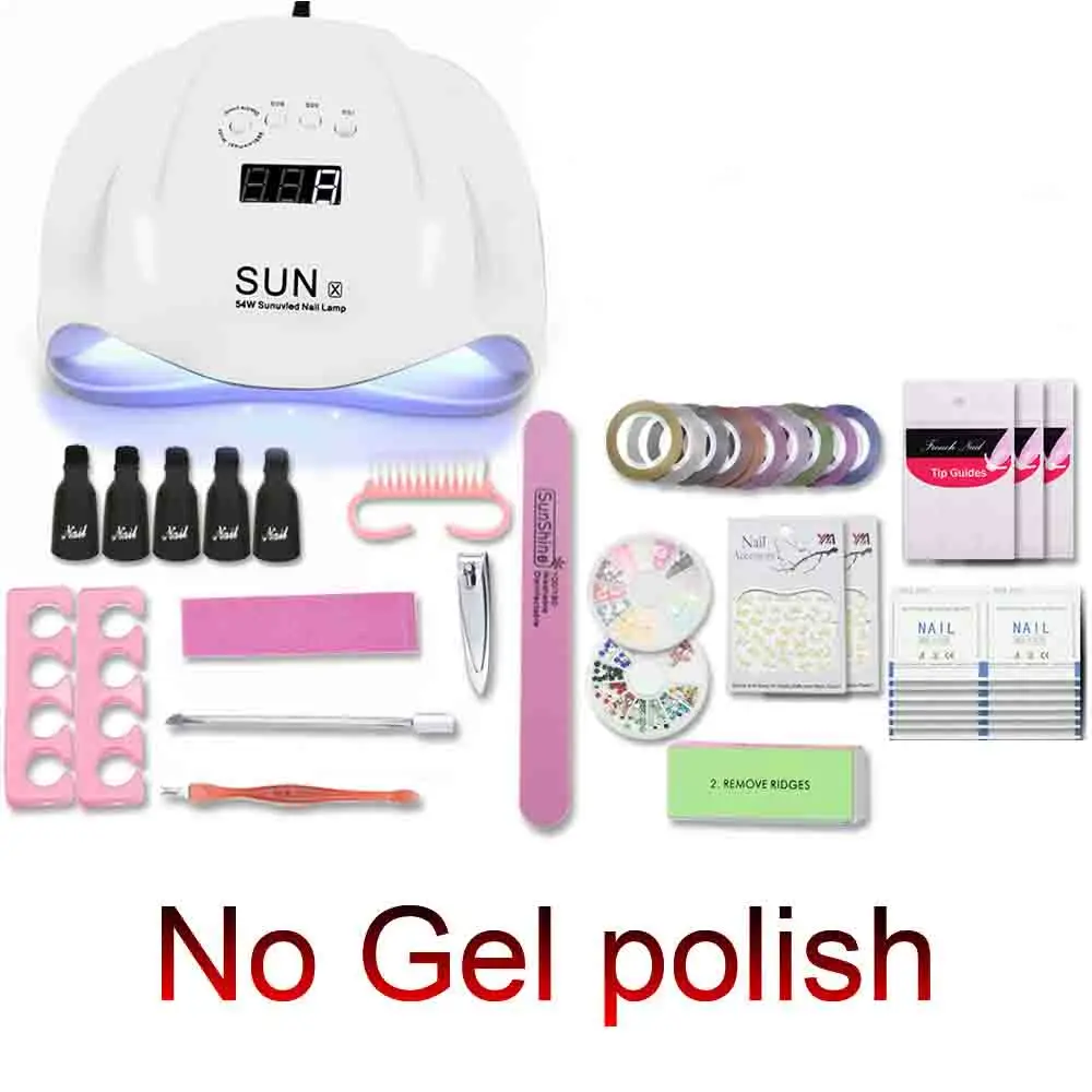 54W-SUNX-set2 Лак для ногтей, комплект одежды для девочек ростом 80/36W УФ-лампы для ногтей без гель лак для ногтей маникюрный набор с 20000 ОБ/мин электрическая машинка для маникюра, инструменты светодиодный светильник комплект - Цвет: 54W-SUNX-set2