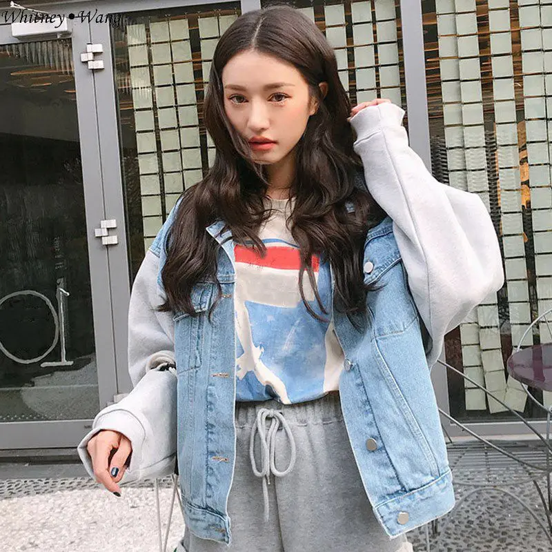 WHITNEY WANG 2019 Summer Fashion Streetwear Korea Style Patchwork Denim Jacket Women Stylish Jean Coat | Женская одежда