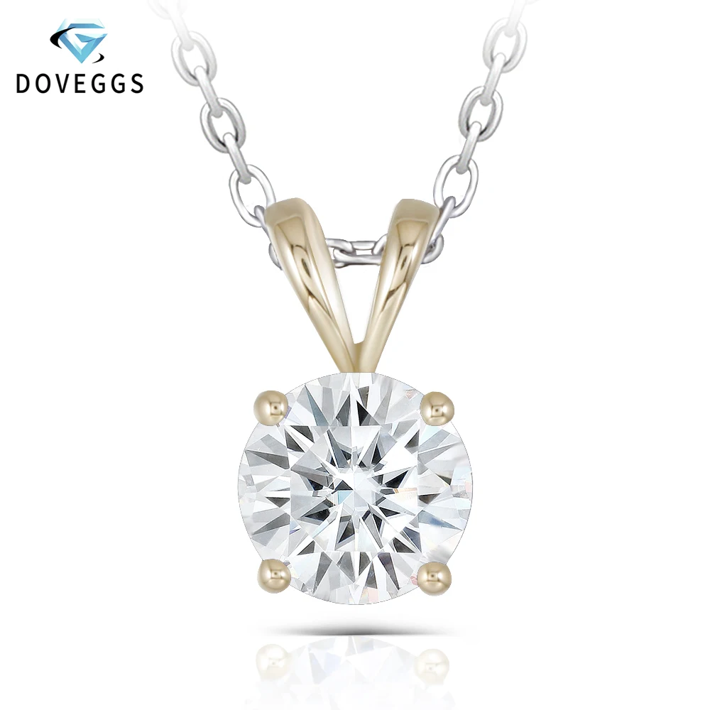 DovEggs классический однотонный 14K 585 Желтое золото 2ct 8 мм F цвет бриллиант подвеска
