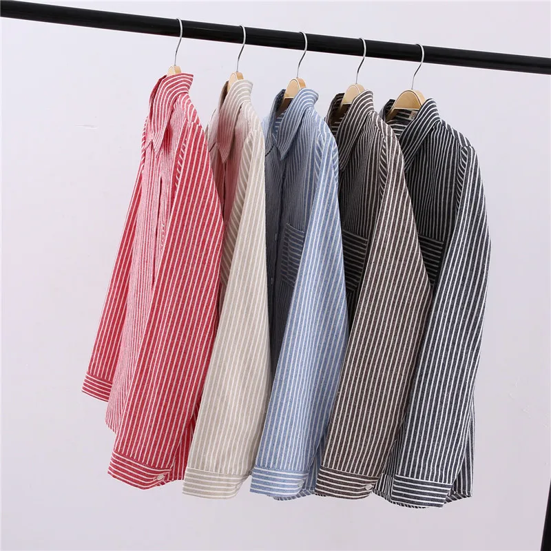 2017 новые модные офисные в полоску хлопковые рубашки женские небольшой полосой