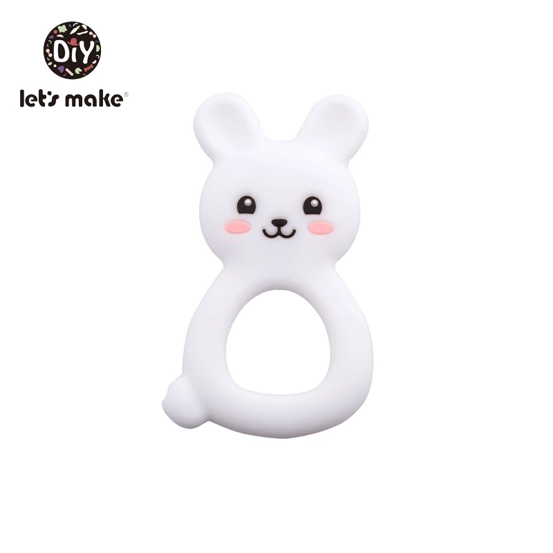 white Let's make Silicone Teethers Food Grade DIY 5 pcs Baby Shower Gift Birth Cartoon Rabbit Teether For Teeth Baby Product Teething - Цвет: white