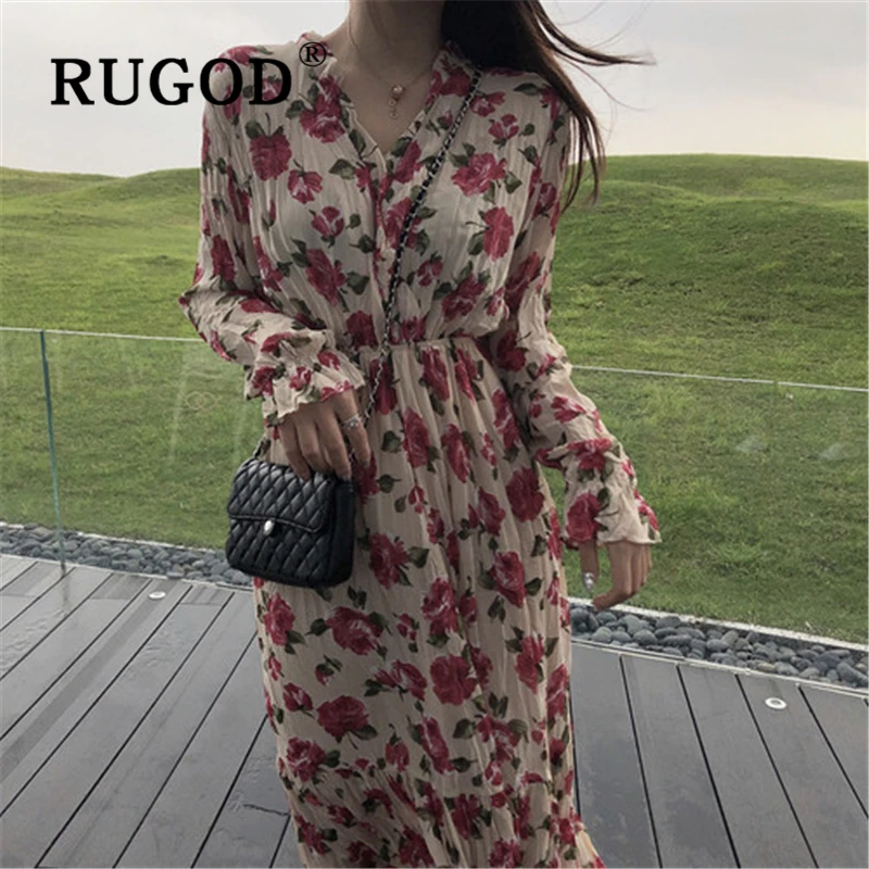 Женское длинное платье с цветочным принтом RUGOD Ins корейские пляжные вечерние