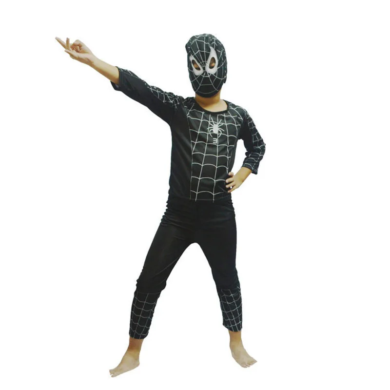 Black Spiderman Детский карнавальный костюм супергероя, костюм для ролевых игр, вечерние костюмы на Хэллоуин, Супермен, красный человек-паук, Черный Человек-паук, Супермен, Зорро, Бэтмен - Цвет: Black Spiderman