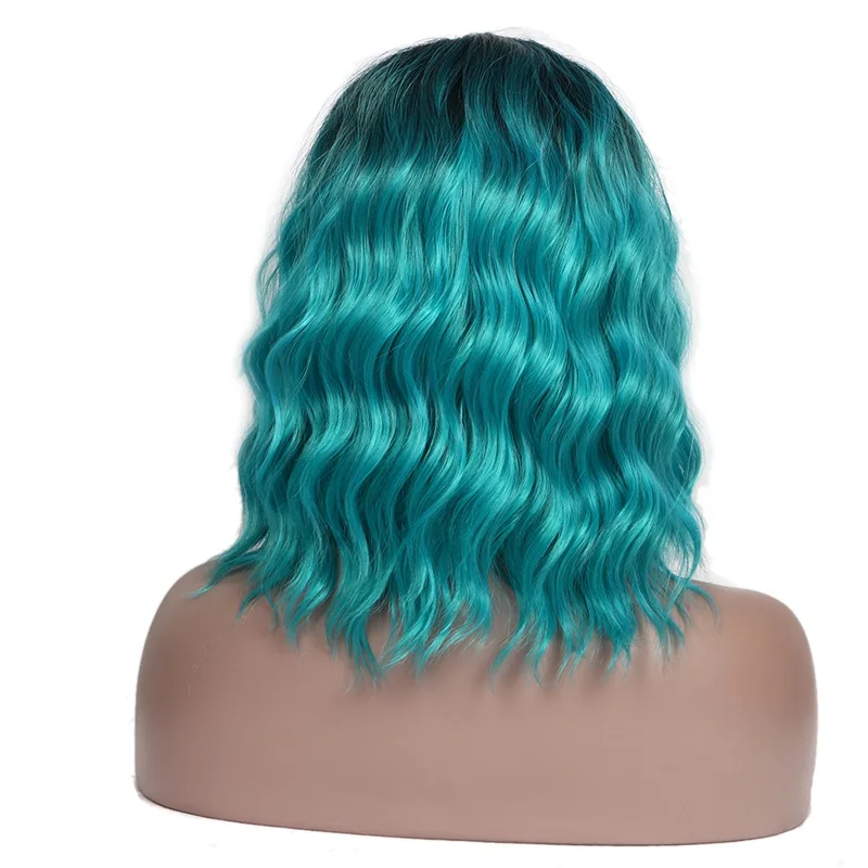 MSI Wigs синтетические красные парики для женщин короткие вьющиеся волосы парик афро Омбре пепельный темный корень натуральные волосы термостойкие - Цвет: Зеленый
