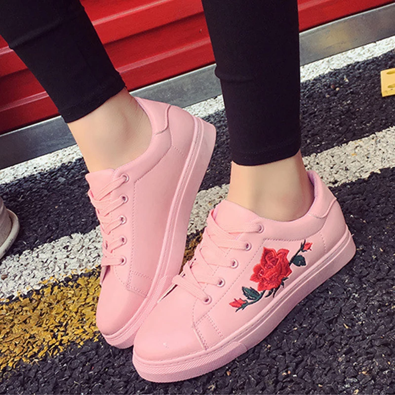 Женская обувь Весенняя женская повседневная с цветочной вышивкой белые Красные
