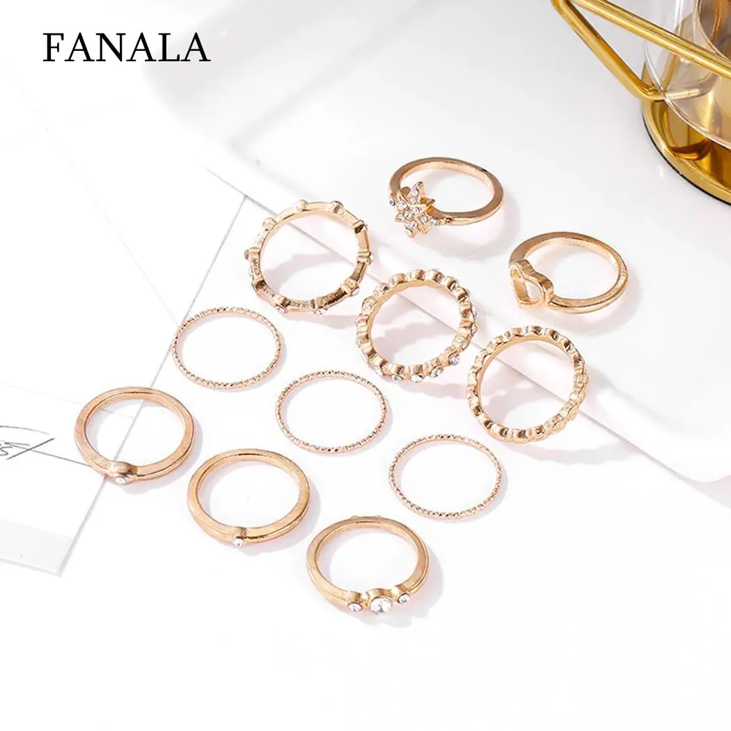 New Women Fashion Casual Artificial Gem Pack of Rings 11pcs/8pcs Jewelry Charm Wedding Ring Rose gold Set