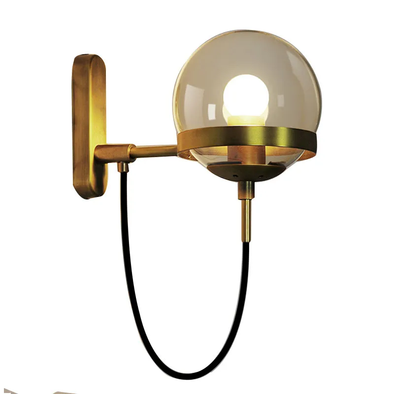 

LukLoy LED Wall Lamp Nordic Glass Ball Wall Light Post Modern Retro Gold Wall Lamp Hotel Lobby Ballroom Living Room Iron Sconce