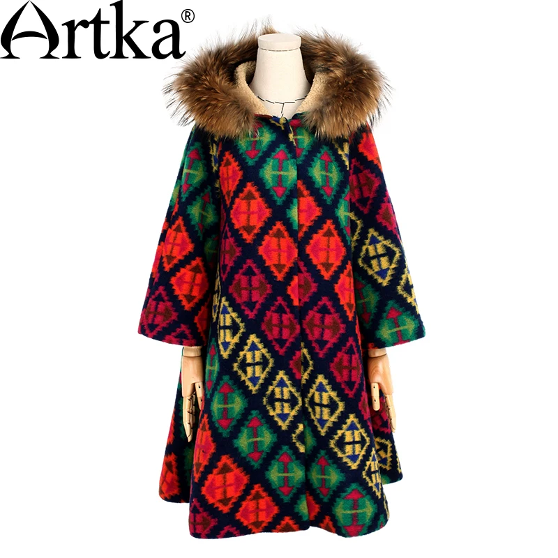Женская куртка с капюшоном ARTKA шерстяной кардиган в клетку верхняя одежда на