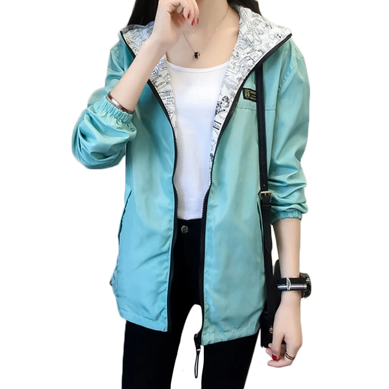

Autumn New Windbreaker Women Loose Korean Two sides wearing Casual Trench Coats Student Women's Fashion Hooded Overcome XS F438