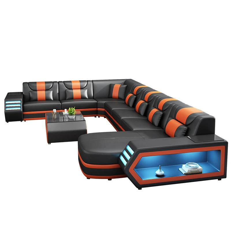 Top real leather Wholesale living room furniture cheap corner sofa set 5 6 7 seater sectional with Led light | Мебель