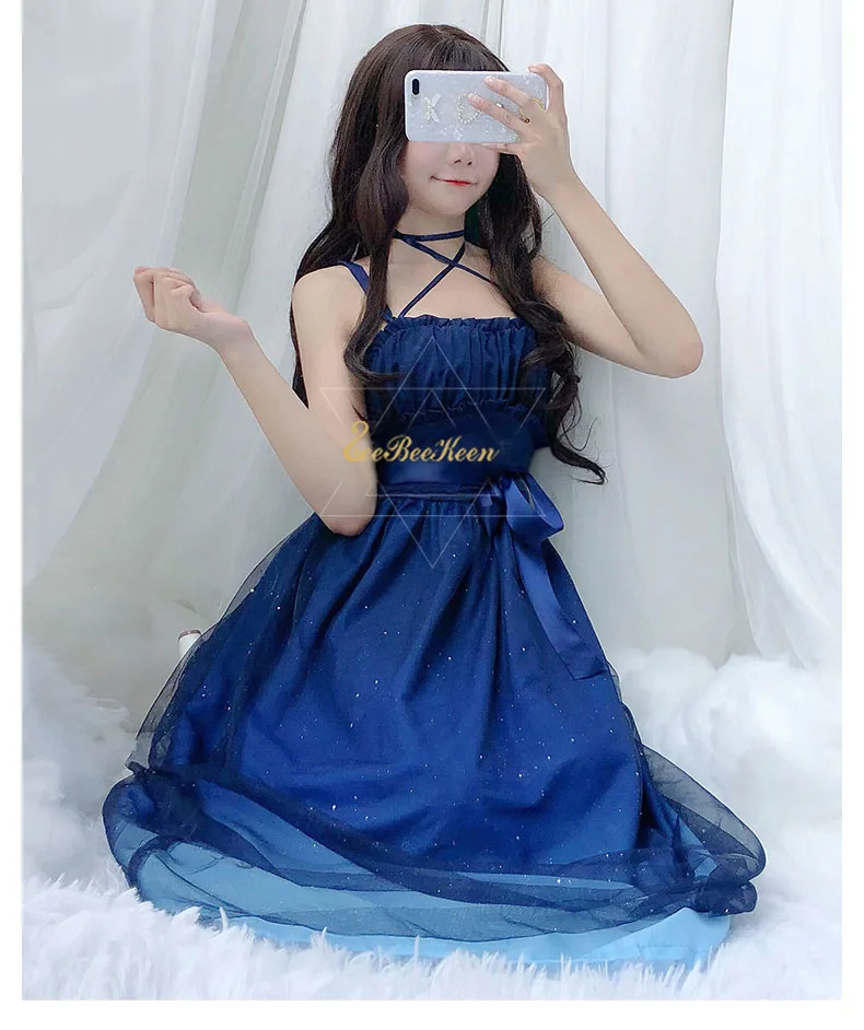Летнее платье для взрослых Hanfu для женщин шифоновое платье на бретельках звездное небо градиент JSK лолита кружевное платье для девочек весенний милый костюм Лолиты
