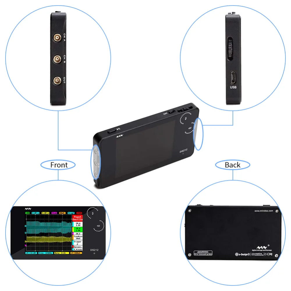 USB портативный цифровой осциллограф запоминающий 2 канала 1 МГц 10MSa/s osciloscopio de bolsillo