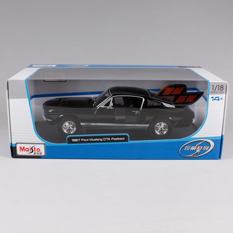 Модель автомобиля Maisto 1:18 1967 Ford Mustang GTA Fastback черный зеленый металлический литьевой автомобиль размером 260*100*75 мм в стиле роскошной винтажной моторной формы, артикул 31166.