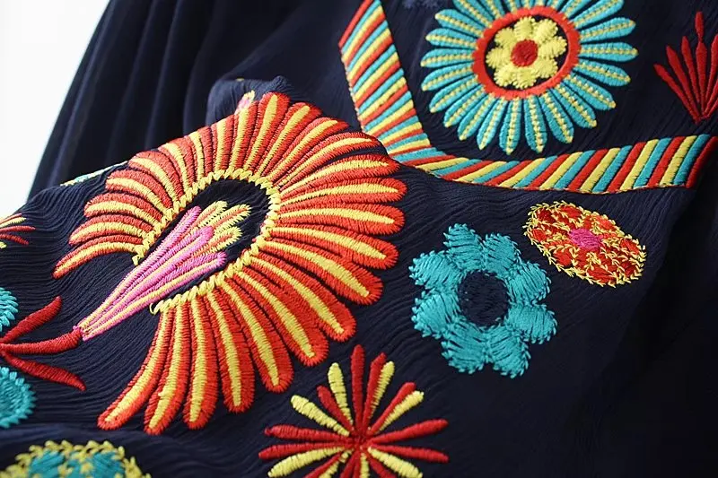 Женское шифоновое платье с вышивкой и V образным вырезом коротким рукавом|vestidos