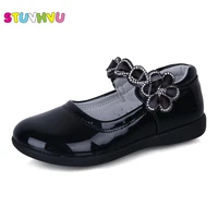 size 26 37 toddler girl patent leather shoes spring autumn blackredpink soft flat bottom flowers rhinestone princess shoes