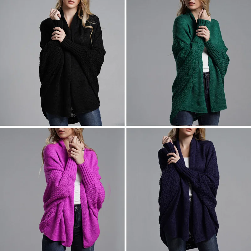 Женский свитер Ellacey Вязаный Свитер оверсайз с рукавом летучая мышь 2019 |