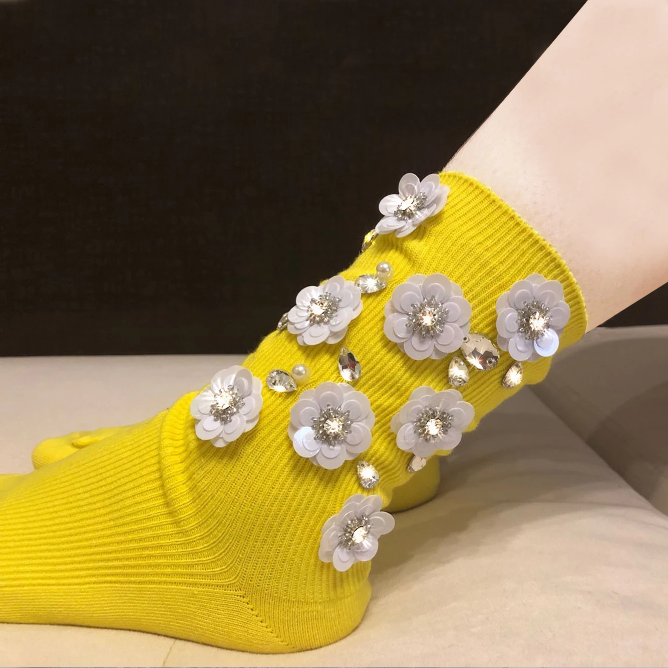 Женские повседневные носки Calcetines Mujer хлопковые ручной работы с бусинами