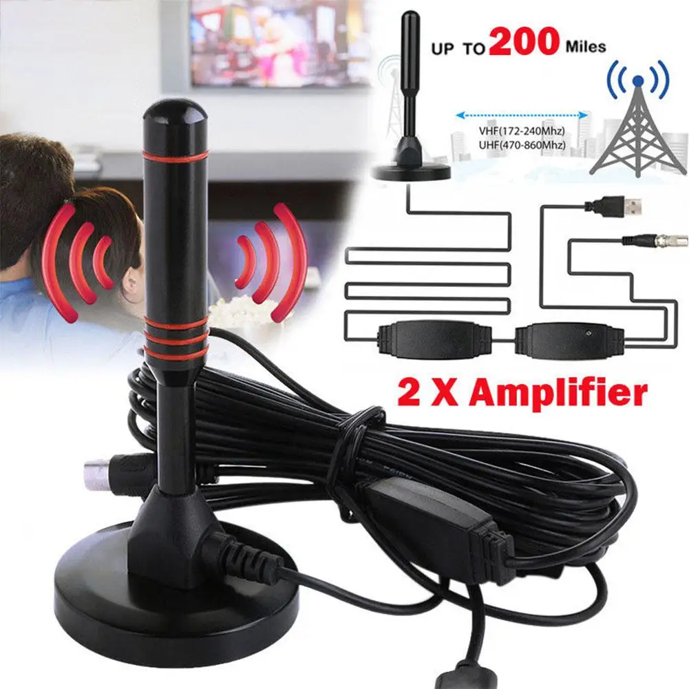 антенна для тв Комнатная цифровая ТВ HD усиленный Диапазон 200 миль VHF UHF Для DVB T TV