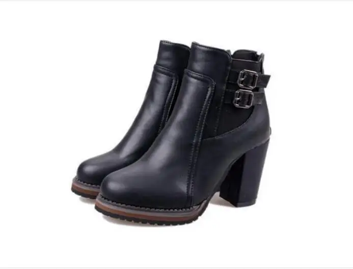 Autumn Buckle classic large size Women Boot Autumn spring Short shoes Women High Heel Shoes women Boots Women Ankle Boots Black