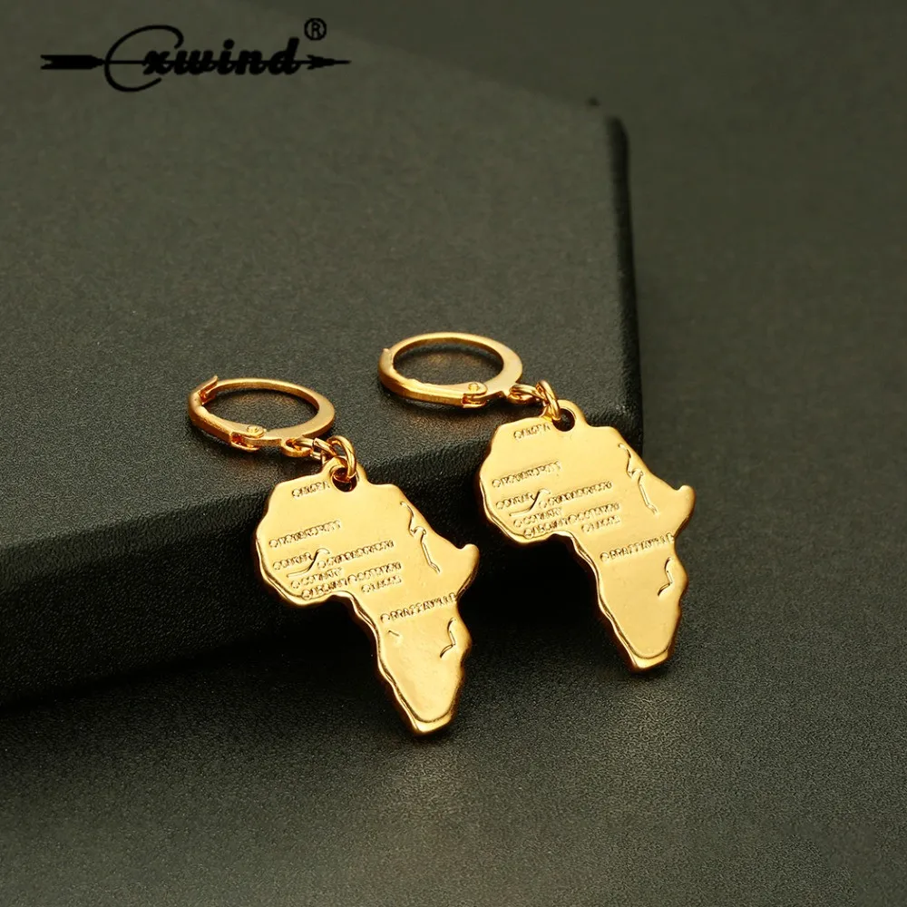 Cxwind Fashion Golden 3D Africa Map Dollar Coin Drop Earrings for women Girl Boho Round Cat Human Face Dangle Earrings Jewelry