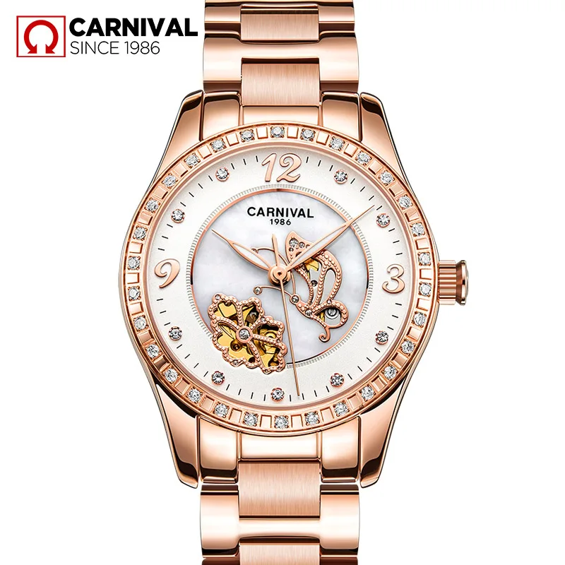 

CARNIVAL Luxury Mechanical Watches Self Wind Tourbillon Automatic Watch Women HD Luminous Waterproof Sapphire Relogio femenino