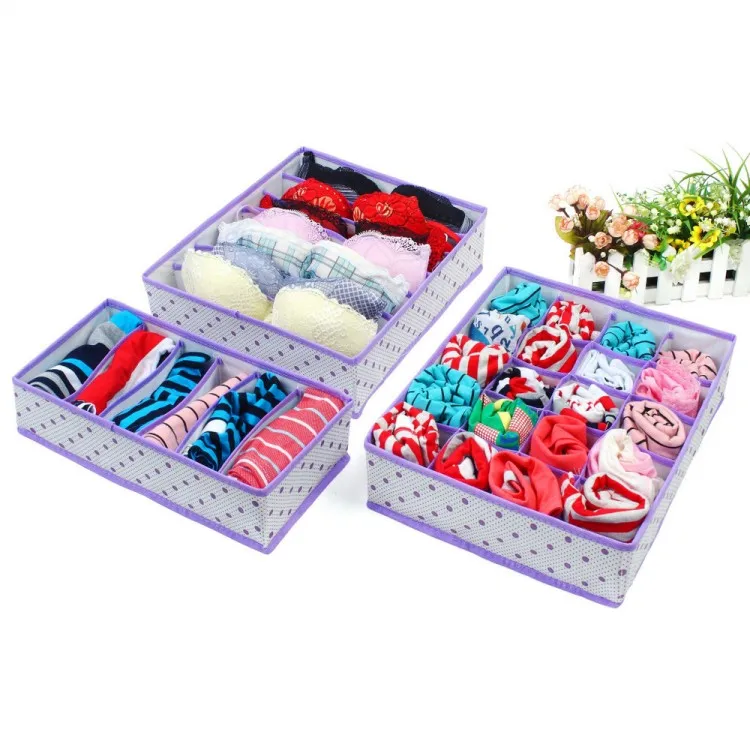 3PC purple Складные Органайзеры для нижнего белья, разделители для шкафа, комода, органайзер для хранения одежды, коробка для бюстгальтеров, шарфов, галстуков, носков - Цвет: 3PC purple