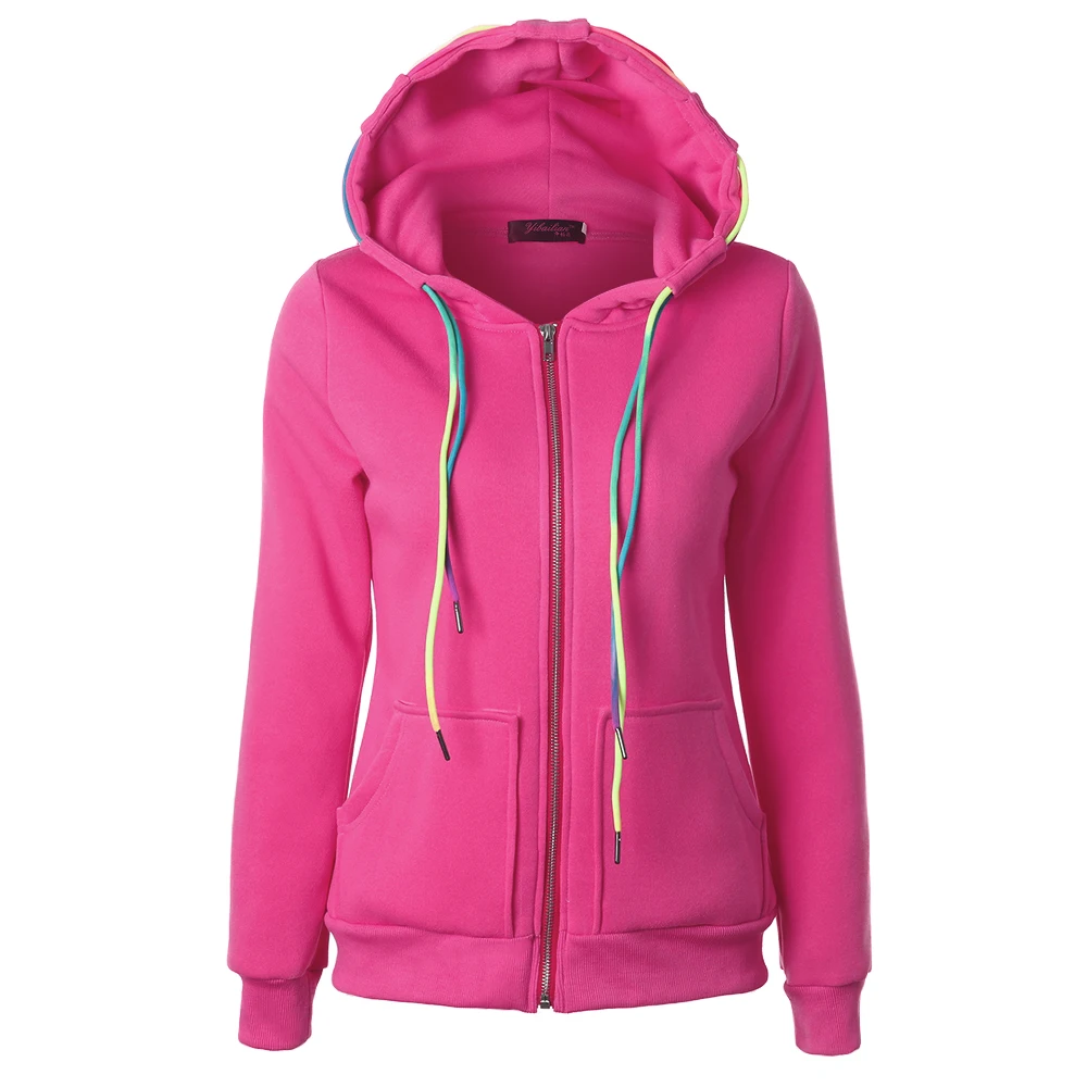 

Autumn Nice Fashion Hoodies Sweatshirt Women Zipper Solid Long Sleeve Casual Color String Pockets Female Hooded Warm Coat Tops