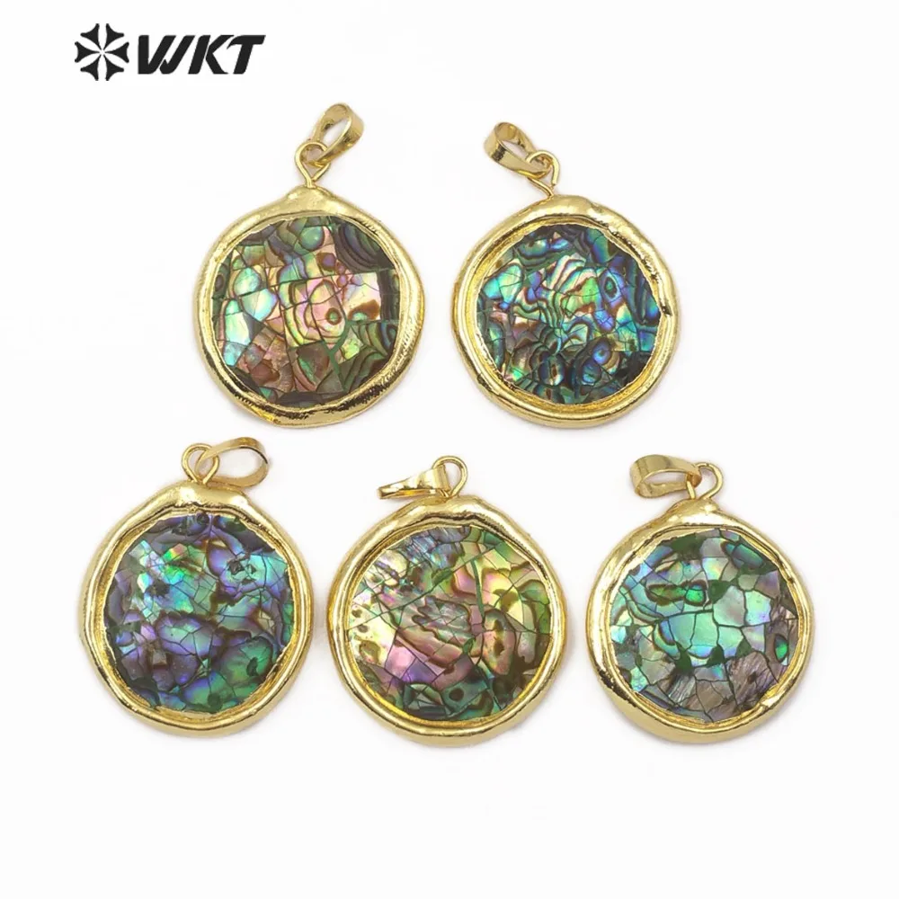WT JP106 круглый Форма кулон в виде раковины абалона Радуга Цвет Sea Shell ювелирные