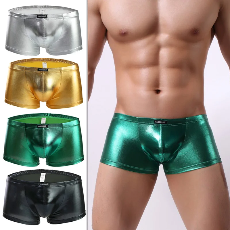 Мужские с низкой посадкой трусы Позолоченные искусственная кожа Slim Fit Мужские трусы M-XL-MX8