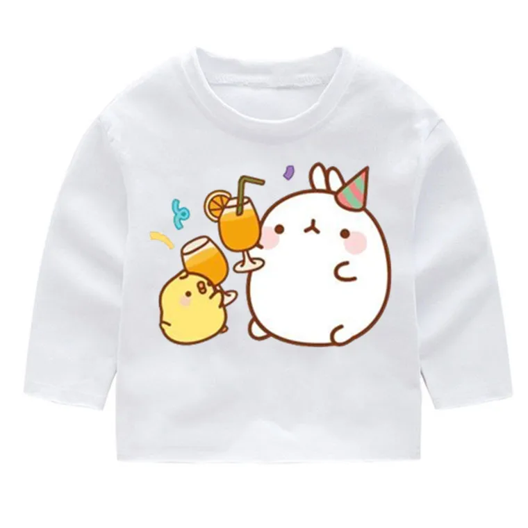 P272-3 Molang and Piupiu/Модная хлопковая Футболка с принтом для детей футболки с длинными рукавами детские топы с длинными рукавами, одежда для маленьких девочек в стиле Харадзюку - Цвет: P272-3