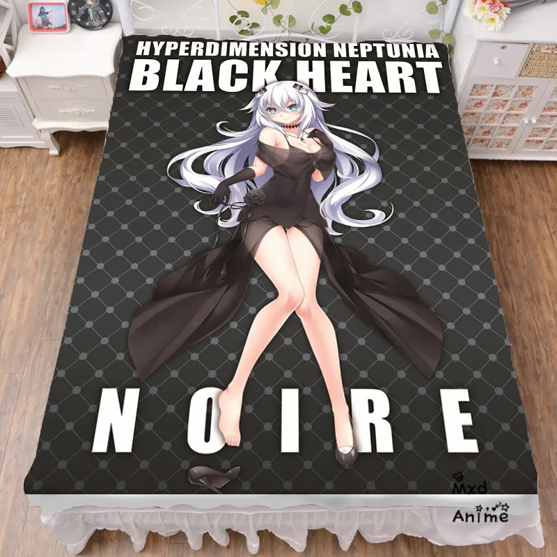 Japanese Anime Choujigen Game Neptune Black Heart Noire Bed sheets  Bedding Coverlet cartoon Flat Sheet cosplay fan gifts