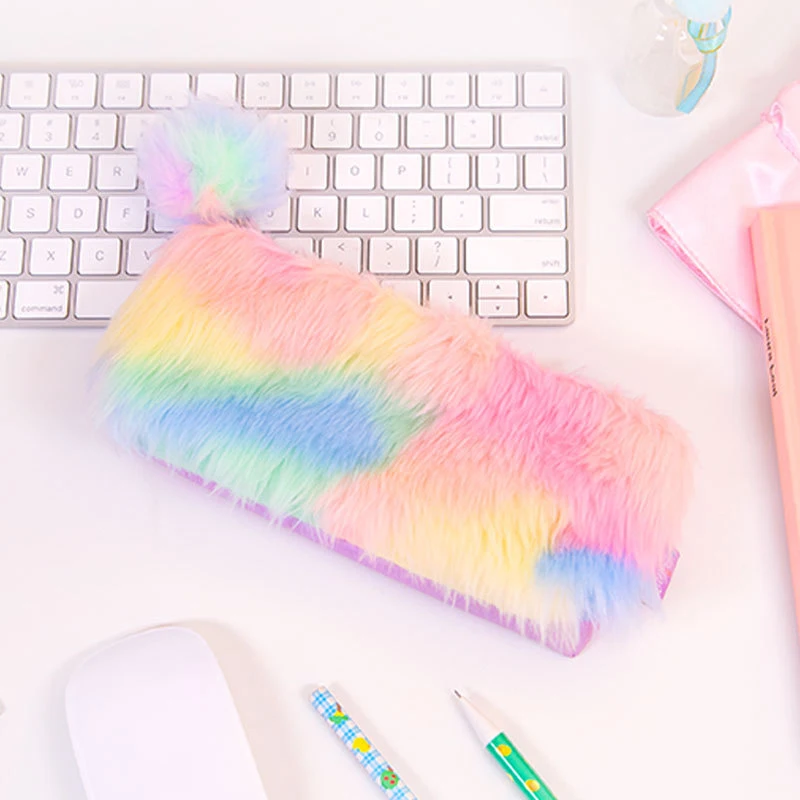 Чехол для ручек Kawaii Rainbow плюшевый пенал девочек подарок симпатичный Карандаш