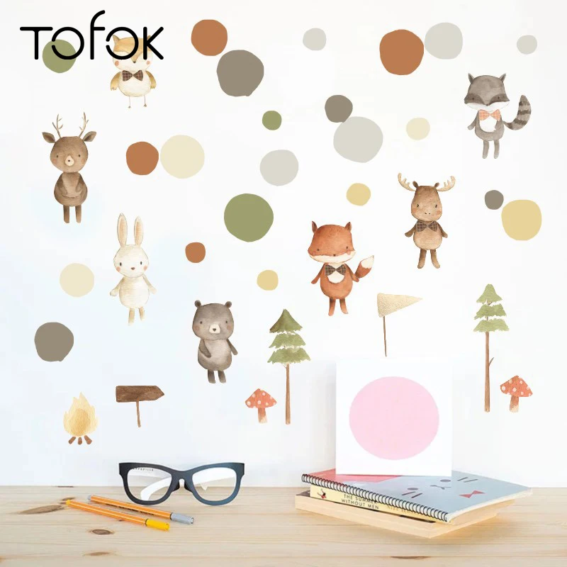 Tofok животные из мультфильмов лиса медведь деревья Наклейка на стену в скандинавском стиле детская комната спальня наклейки Экологически чистые холодильник шкаф Декор поставка