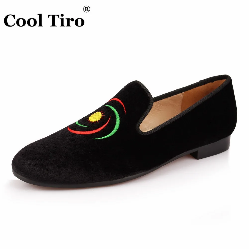 COOL TIRO men shoes Italy fashion design spring black velvet embroidered loafers flats casual High quality Handmade | Обувь