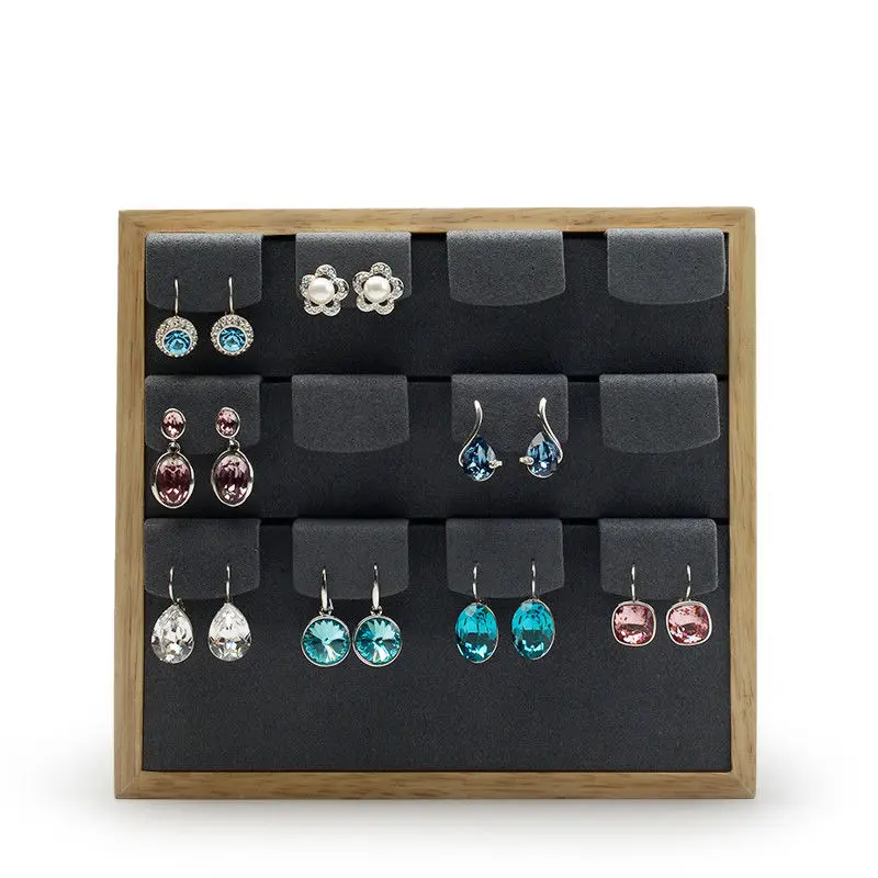 Oirlv Free Shipping Beige Or Dark Gray Color Earring Ear Stud Display Wooden Material Display Showcase