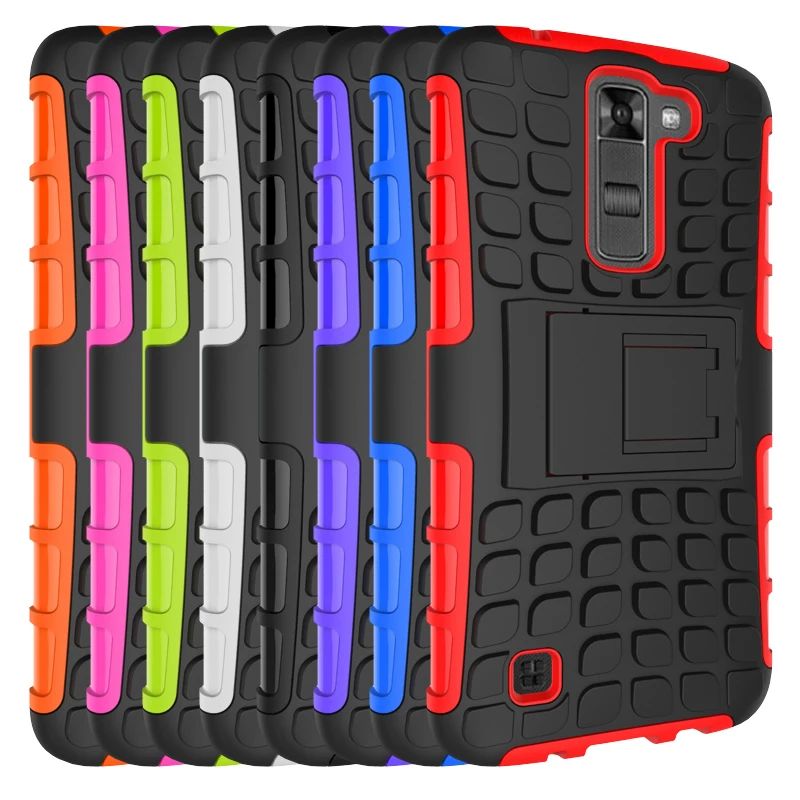 Silicon + Plastic 2 in 1 Dual Layer Shockproof Stand Phone Protection Case Cover For LG K7 | Mobile Cases &amp Covers