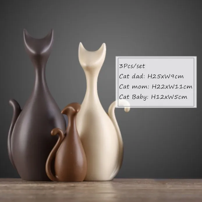 3Pcs Cats Скандинавские Керамические ремесла украшения для влюбленных домашний декор Ремесла керамические прекрасные подарки на день рождения фарфоровые статуэтки Свадебные украшения - Цвет: 3Pcs Cats